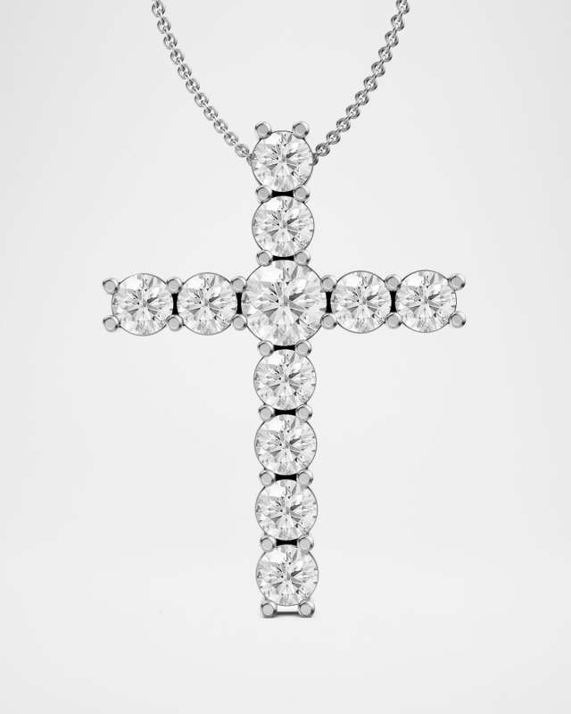 Lab Grown Diamond 18K White Gold Cross Pendant Necklace, 3.0tcw